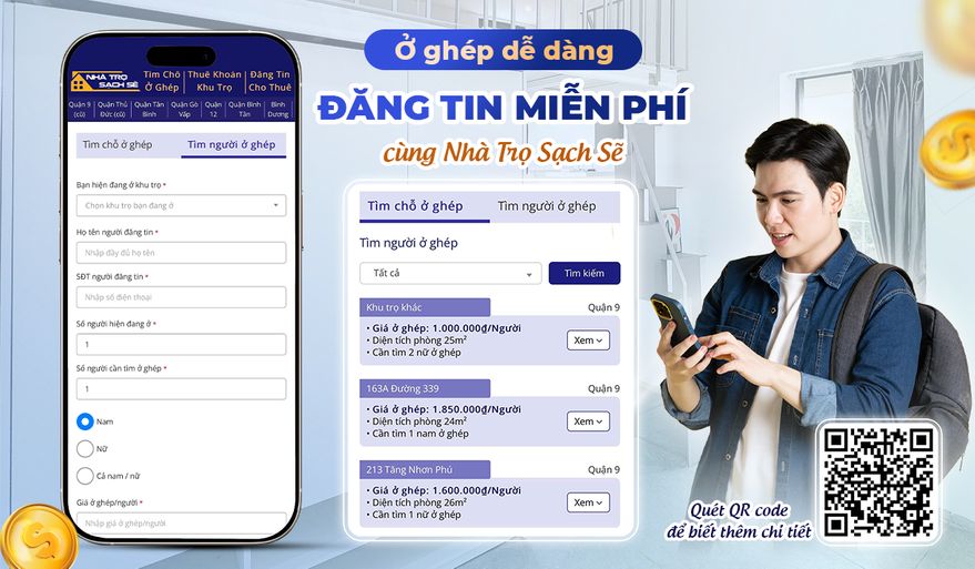Ở GHÉP DỄ DÀNG - ĐĂNG TIN MIỄN PHÍ CÙNG NHÀ TRỌ SẠCH SẼ